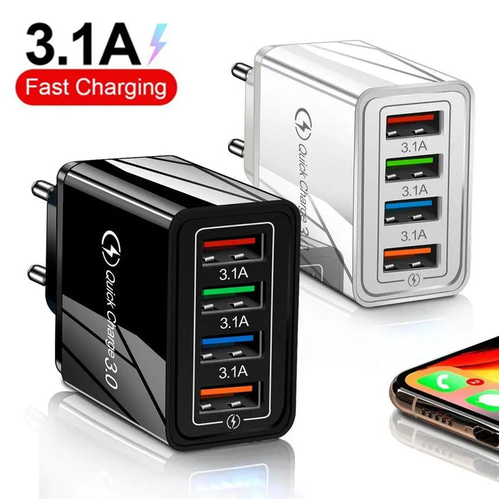 3.1A USB Charger 4 Ports Fast Charging Charger Travel Wall Adapter EU/US Plug Charger Quick Charge 3.0 Multi Ports Power Adapter PromoPro Africa 
