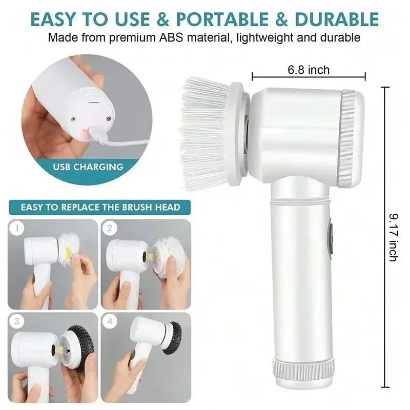 New Cordless Spin Scrubber Electric Rechargeable 5 in 1 Brush Heads for Bathroom Kitchen Tile Grout Shower Car Deep Clean PromoPro Africa 