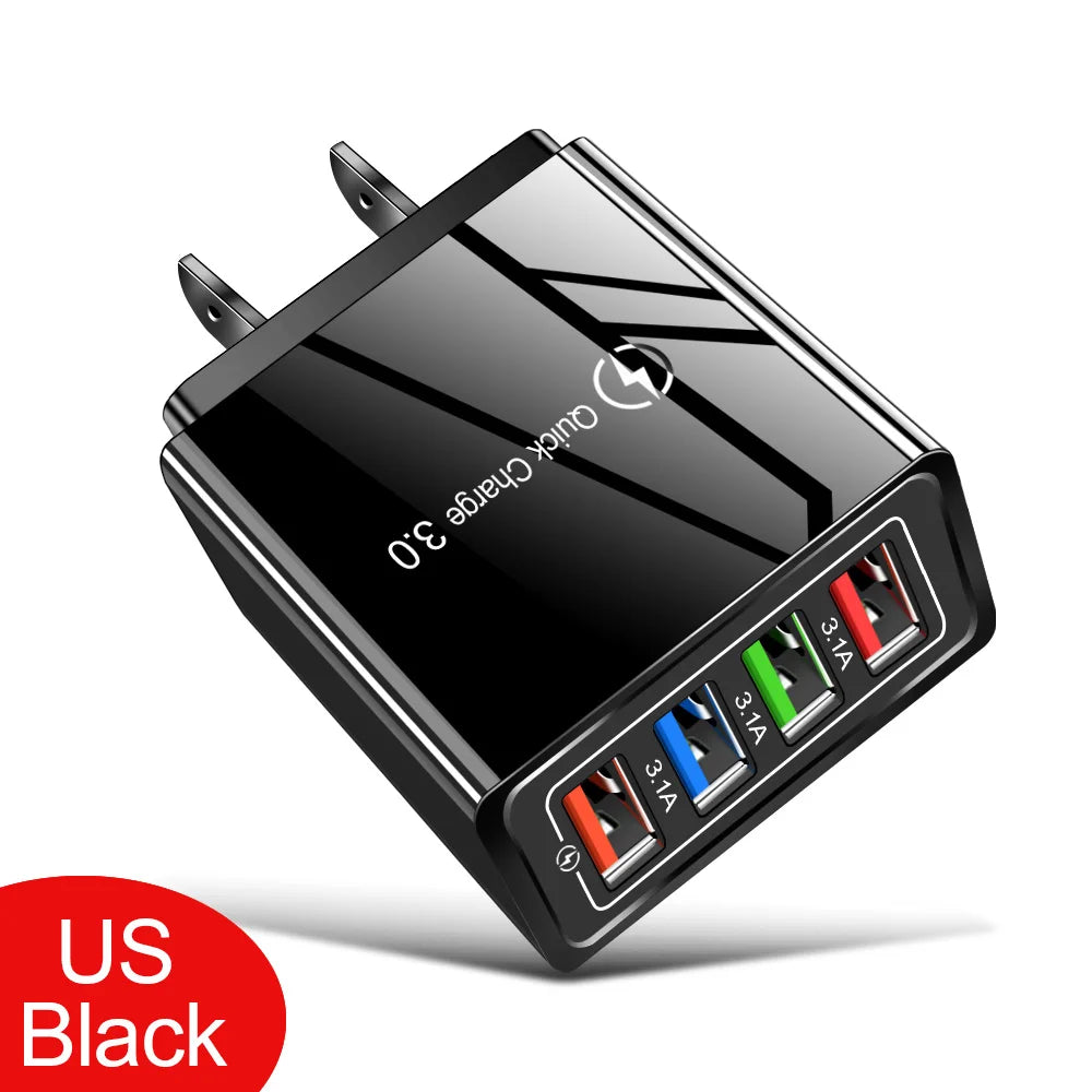 3.1A USB Charger 4 Ports Fast Charging Charger Travel Wall Adapter EU/US Plug Charger Quick Charge 3.0 Multi Ports Power Adapter PromoPro Africa 